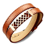 Genuine Leather Honeycomb Wrap Bracelet | Brown