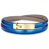 Genuine Cow Leather Skinny Waist Belt-Amelia sapphire blue