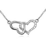Linked Heart Pendant Necklace Embellished with Crystals from Swarovski -WG