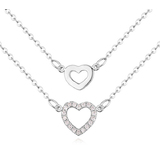 Dual Heart Pendant Necklace Embellished with Crystals from Swarovski -WG