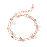 Bracelet With Faux Pearl - Rose Gold