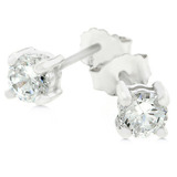 Solid 925 Sterling Silver 4mm Classic Stud Earrings with White Gold