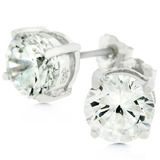 Solid 925 Sterling Silver 7mm Classic Stud Earrings with White Gold