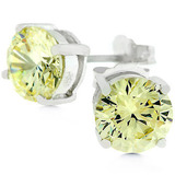 Solid 925 Sterling Silver Light Yellow 7mm Classic Stud Earrings w White Gold