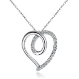 Solid 925 Sterling Silver Loop Heart Pendant Necklace with White Gold