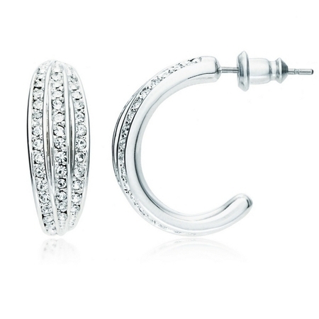 White Gold Tri Hoop Earrings with Crystals from Swarovski