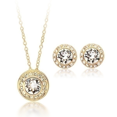 Rosa 3 pc Set Inc Earrings, Pendant and chain Embellished with Crystals from Swarovski -GOLD