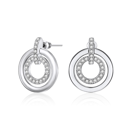 Circle-in-Circle Earrings - White Gold Embellished with Crystals from Swarovski