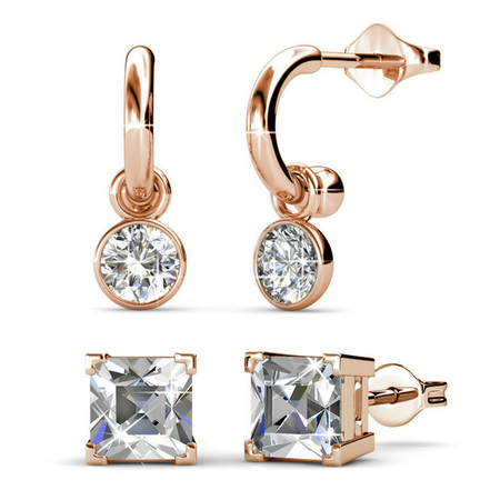 Earring Set w/Swarovski¨ Crystals - 2 Pairs - Rose Gold / Clear