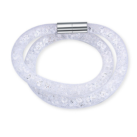 Mesh Double Wrap Bracelet Embellished with Crystals from Swarovski-Wht