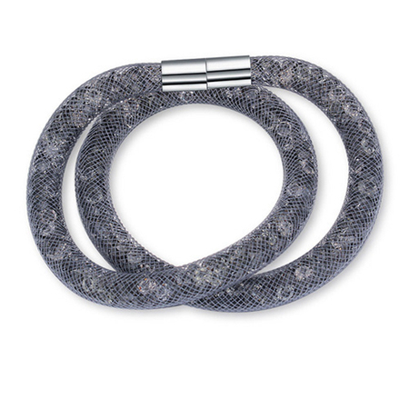 Mesh Double Wrap Bracelet Embellished with Crystals from Swarovski-Grey