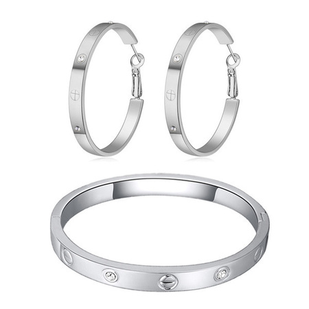 Hoop Earring and Bangle Set Embellished with Crystals from Swarovski -WG