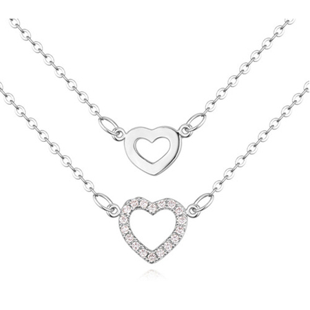 Dual Heart Pendant Necklace Embellished with Crystals from Swarovski -WG