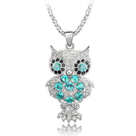 Wise Owl Long Pendant Necklace Embellished with Crystals from Swarovski