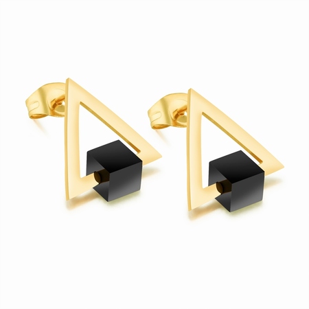 Stud Earrings Triangle & Cube - Gold / Black