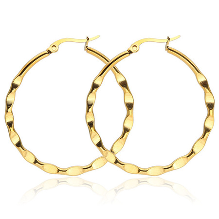Textured Hoop Earrings 30mm - Gold