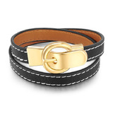 Genuine Cow Leather Wrap Bracelet With 18k Gold Buckle