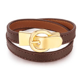 Genuine Cow Leather Wrap Bracelet With 18k Gold Buckle