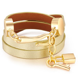 Genuine Cow Leather Wrap bracelet With 18k Gold Charms