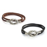 2pc Set Genuine Cow Leather 2 row infinite wrap bracelets -Blk&Brw