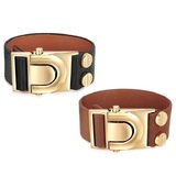 2pc Set Genuine Cow Leather Clasp Bracelet - BLK&BRW