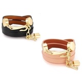 2pc Set Genuine Cow Leather Wrap bracelet With 18k Gold Charms - B&P
