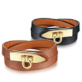 2pc Set Genuine Cow Leather Wrap Bracelets - Black & Brown