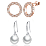 2pr Earring Set 925 Sterling Silver Rose Gold Pave Halo and Drop Earrings