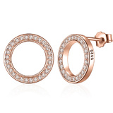 925 Sterling Silver Rose Gold Pave Halo Earrings 
