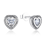 925 Sterling Silver Pave Heart Earrings 