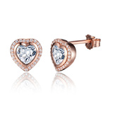 925 Sterling Silver Rose Gold Pave Heart Earrings 