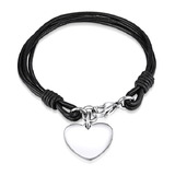 Genuine Cow Leather Heart Bracelet -BLK