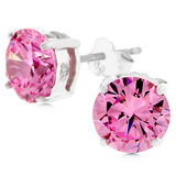 925 Silver Earrings w Round Cut Pink CZ