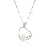 Heart Pend Chain set w CZ and faux pearl