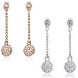 2 Pair Set Drop Earrings Embellished with Crystals from Swarovski - White & Rose Gold