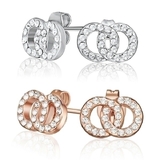 2 Pair Set Interlinked Earrings Embellished with Crystals from Swarovski - White & Rose Gold