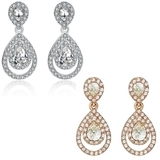 2 Pair set Earrings Embellished with Crystals from Swarovski - White & Rose Gold