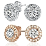 2 Pair Set Earrings Embellished with Crystals from Swarovski - White & Rose Gold