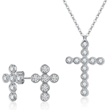 2pc Cross Earring & Pendant Necklace Set Embellished with Crystals from Swarovski