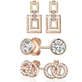 3 Pair Earrings Set - Rose Gold
