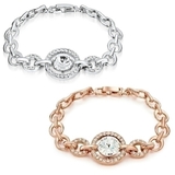 2pc Set Linked Bracelets Embellished with Crystals from Swarovski - White & Rose Gold