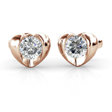 Heart Stud Earrings w/Swarovski  Crystals -Rose Gold/Clear