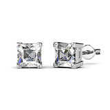 Square Stud Earrings w/Swarovski  Crystals -White Gold/Clear
