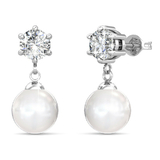 Drop Earrings w/Swarovski  Crystals -White Gold/Clear/Pearl