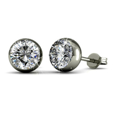 Stud Earrings w/Swarovski  Crystals -White Gold/Clear