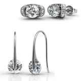 Earring Set w/Swarovski¨ Crystals - 2 Pairs - White Gold / Clear