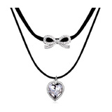 Bow Heart Pendant Necklace Embellished with Crystals from Swarovski