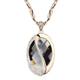 Mosaic Long Pendant Necklace Embellished with Crystals from Swarovski - Charcoal