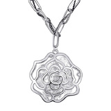 Rosey Long Pendant Necklace Embellished with Crystals from Swarovski - White Gold