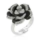 Black and White Floral Ring with White Gold Bonded Finish